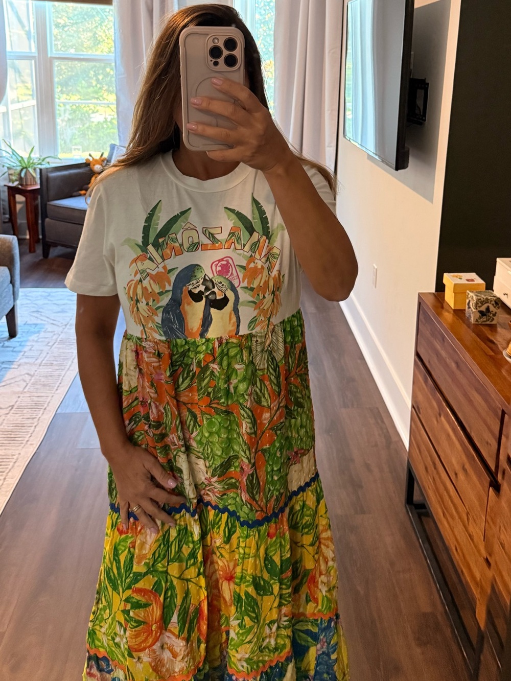 FARM Rio White Maxi Dress with Green, Yellow and Orange Tropical Print - Picture 4 of 12